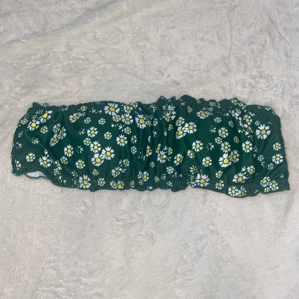 Zaful Green bandeau bikini top with yellow flowers